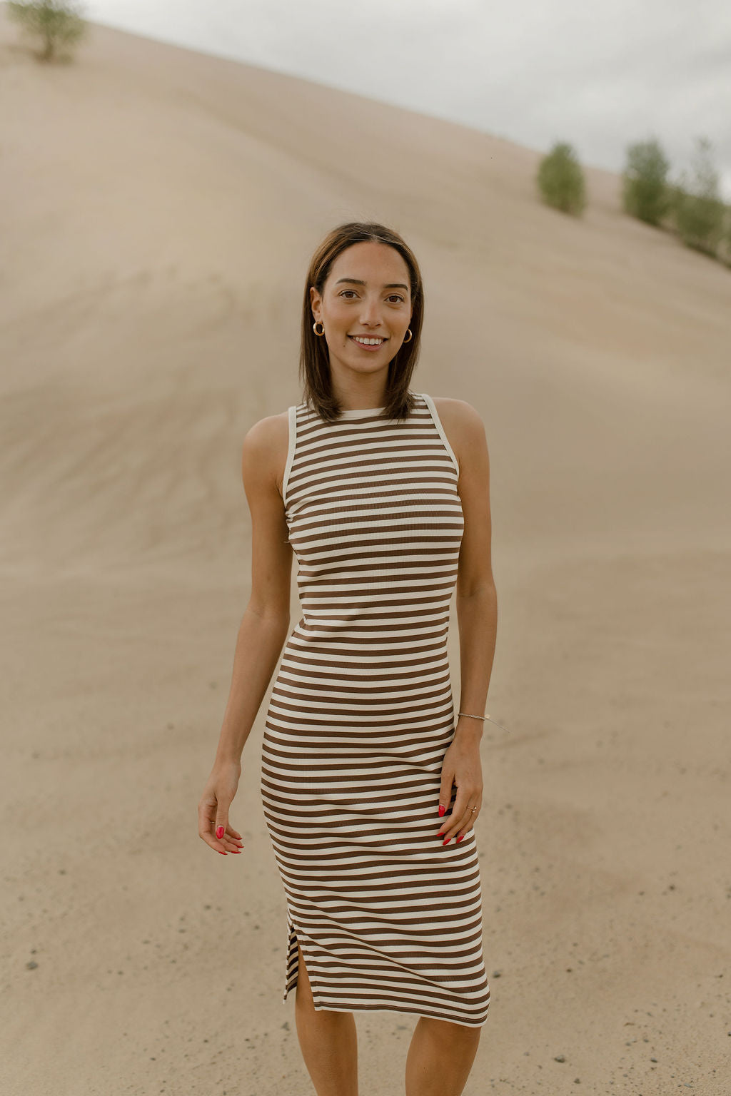 Robe midi côtelée à rayures