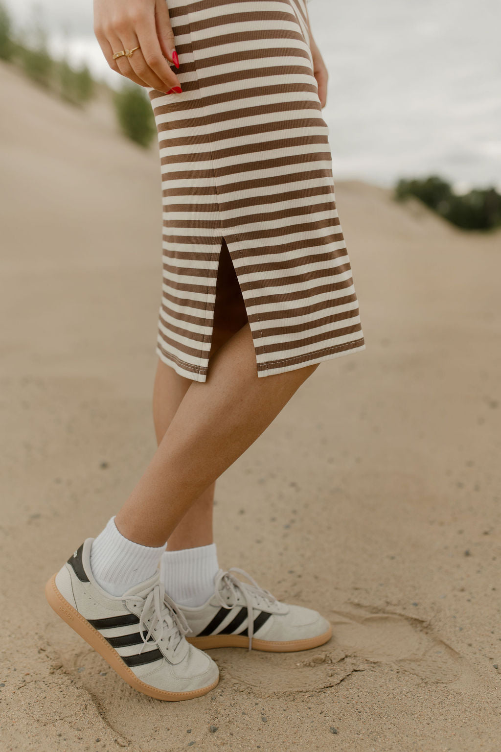Robe midi côtelée à rayures