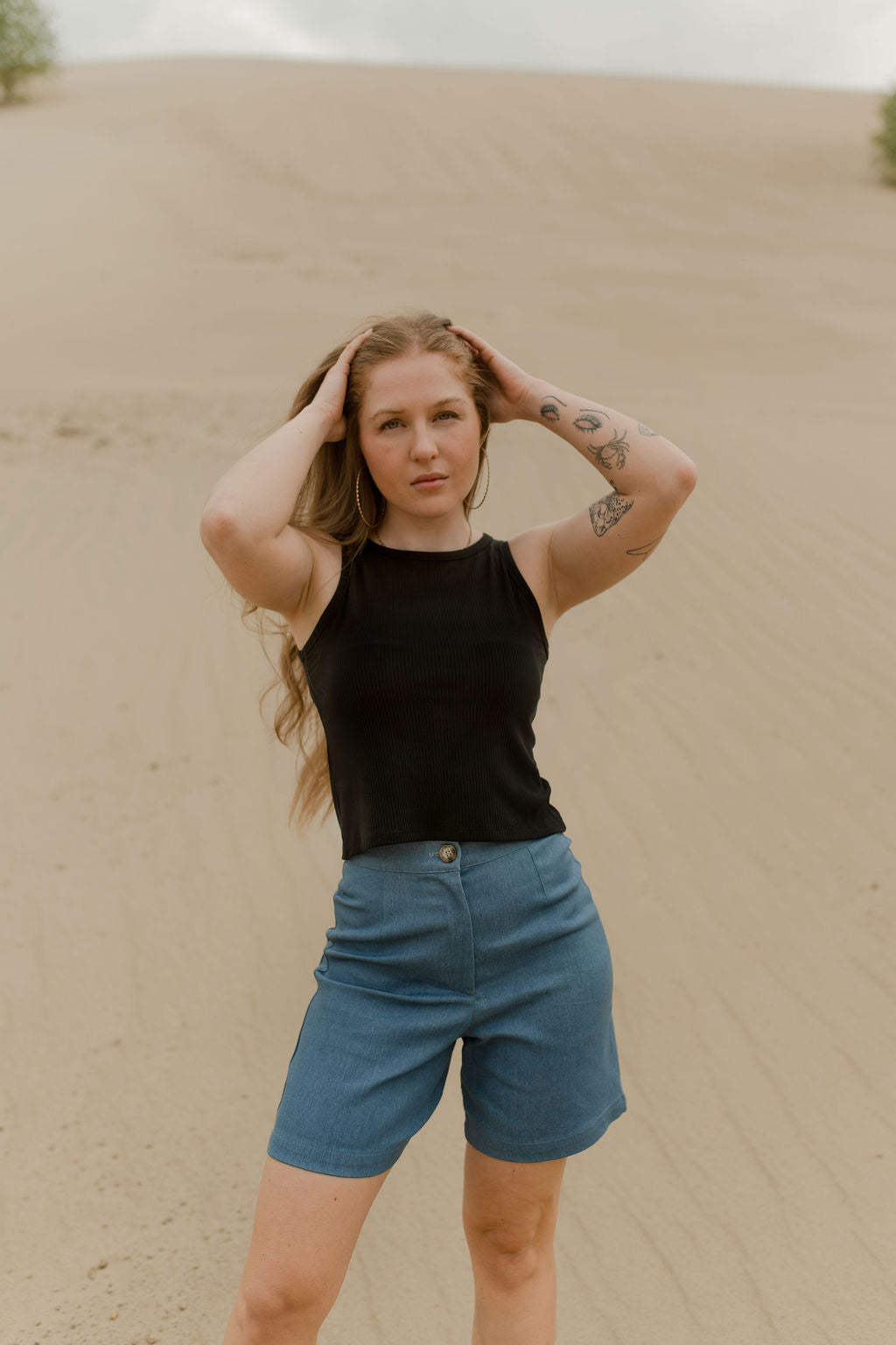 Short à pinces bleu denim