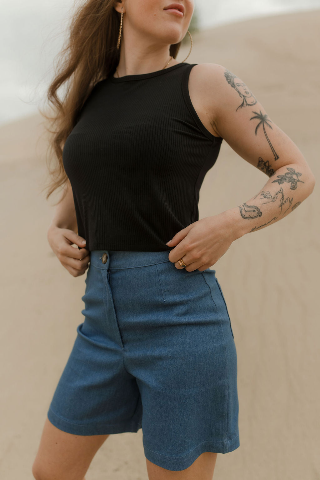 Short à pinces bleu denim