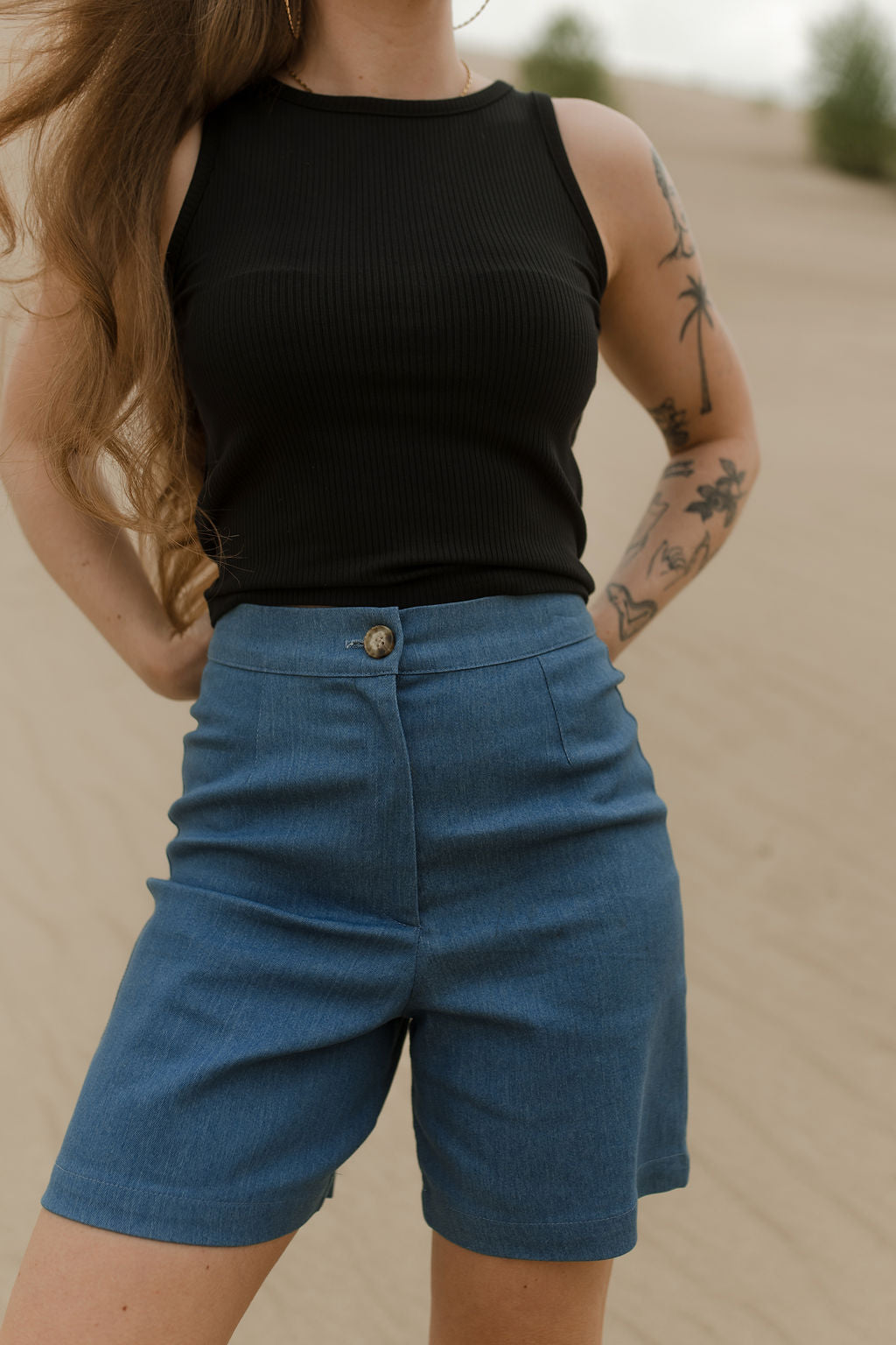 Short à pinces bleu denim