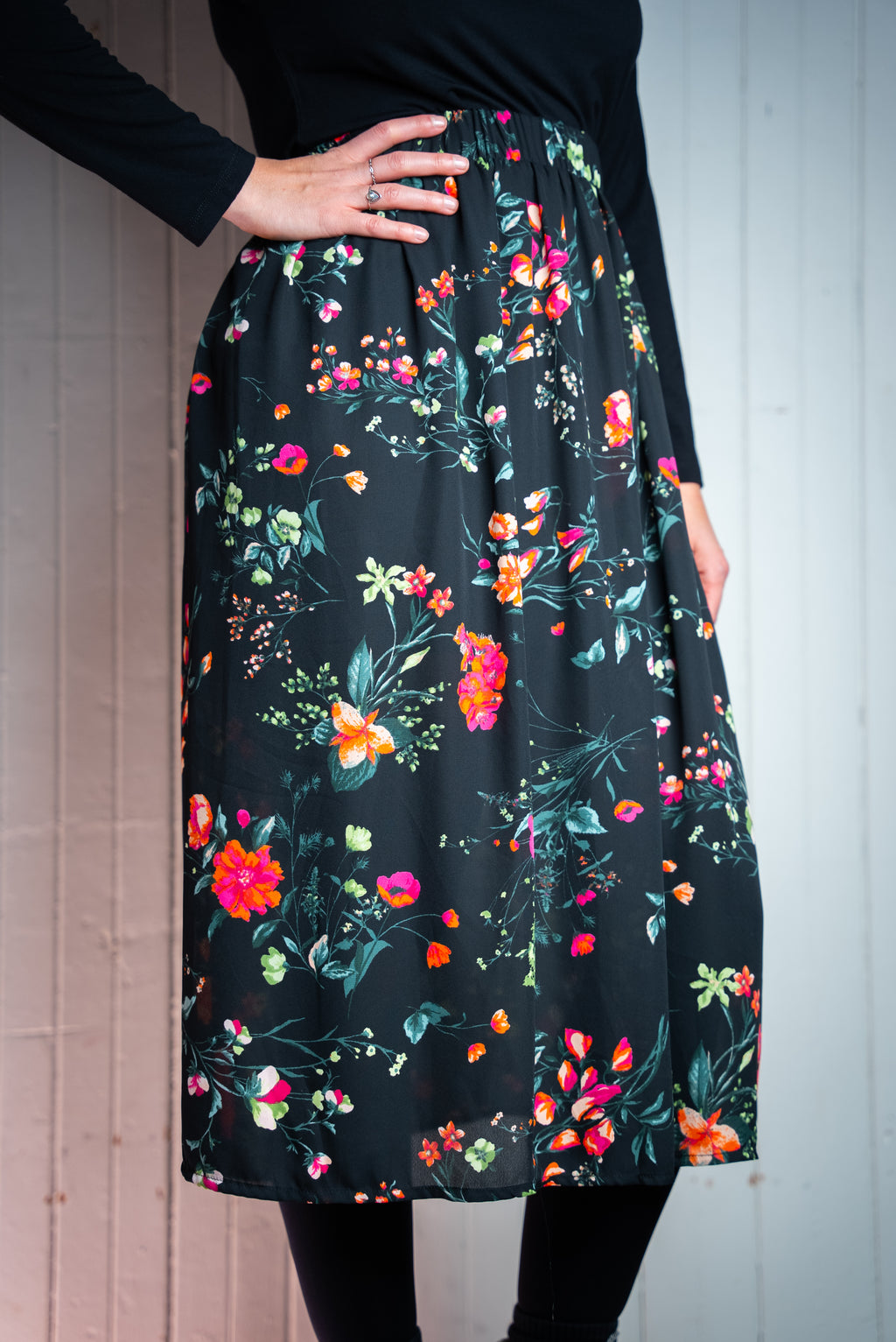 Jupe maxi à fleur - Noir