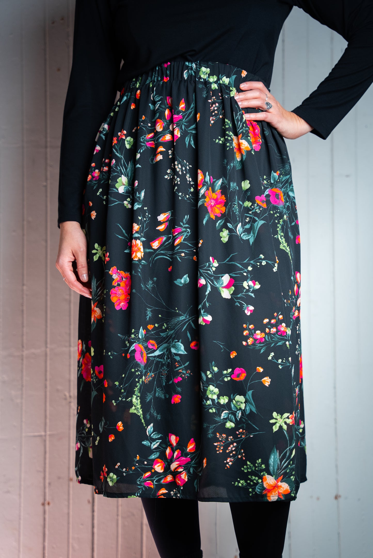 Jupe maxi à fleur - Noir