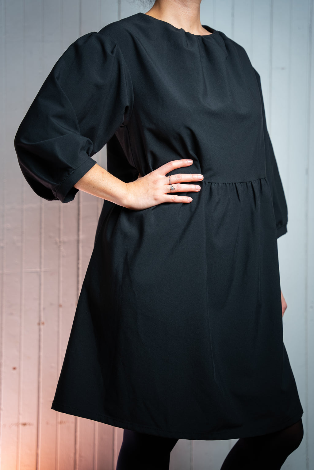 Robe midi Manche ballon - Noir