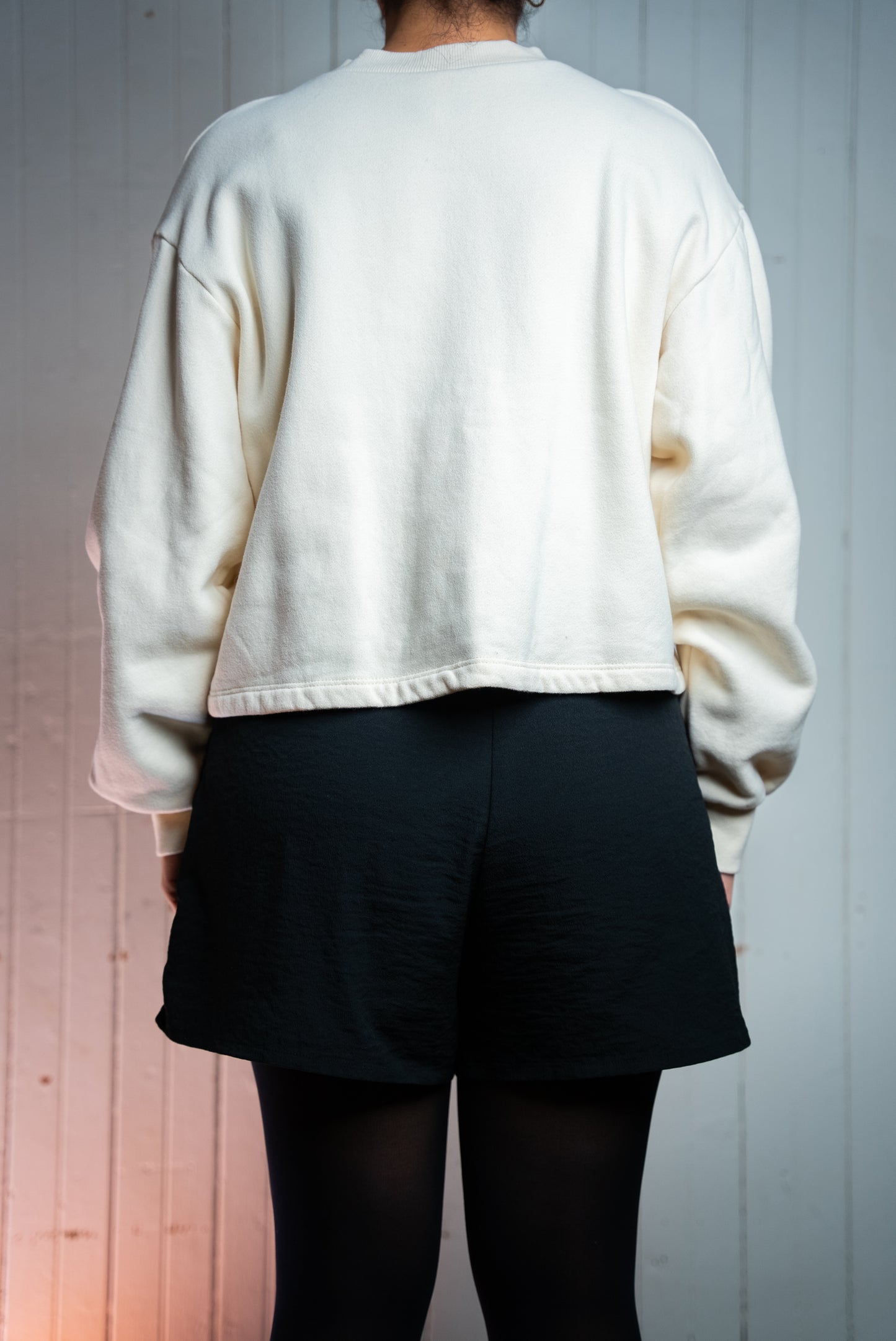 Pull crop manche longue et large - Crème