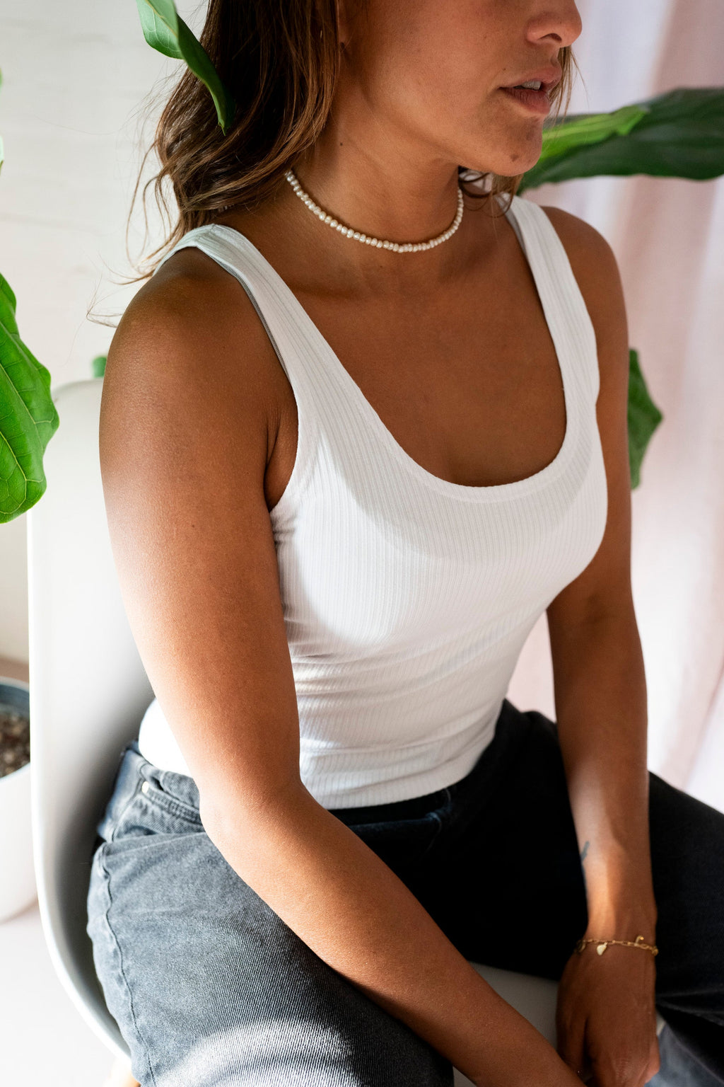 Camisole bambou encolure arrondie blanche
