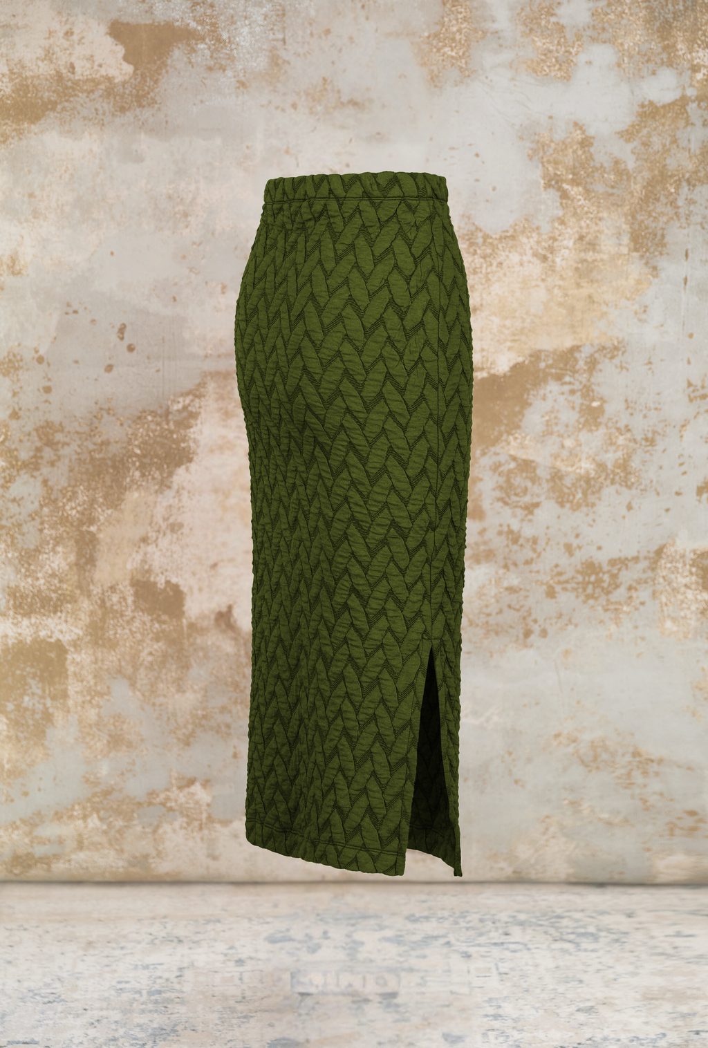 Jupe longue verte kaki avec une fente - Garance