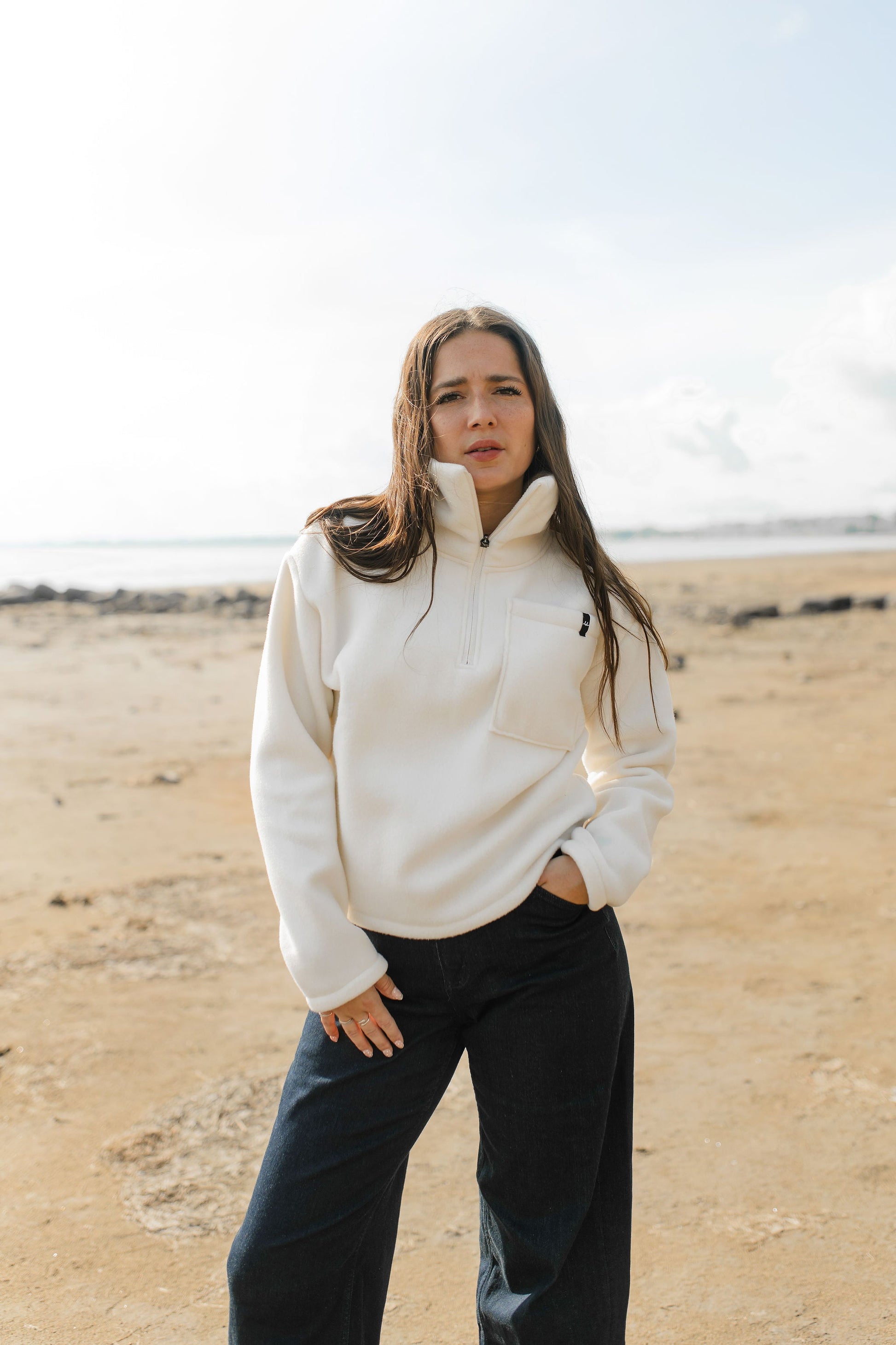 Polar demi-zip blanc