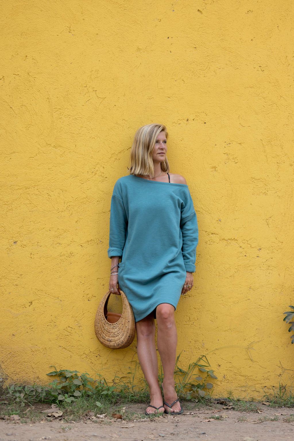 Robe col bateau bleu sarcelle