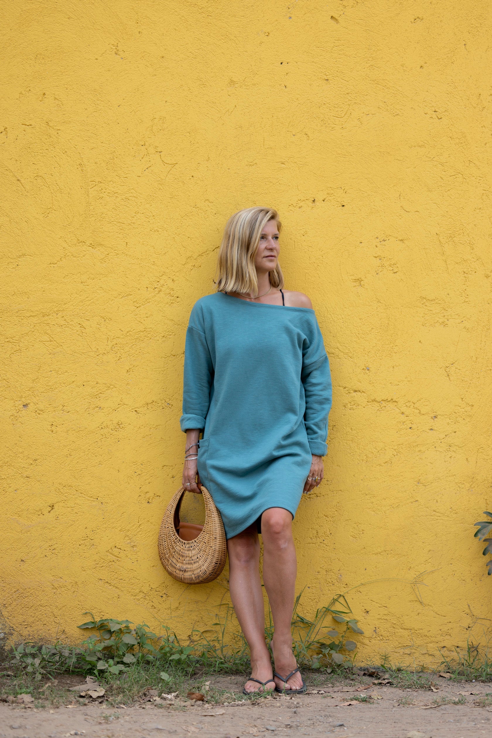 Robe col bateau bleu sarcelle