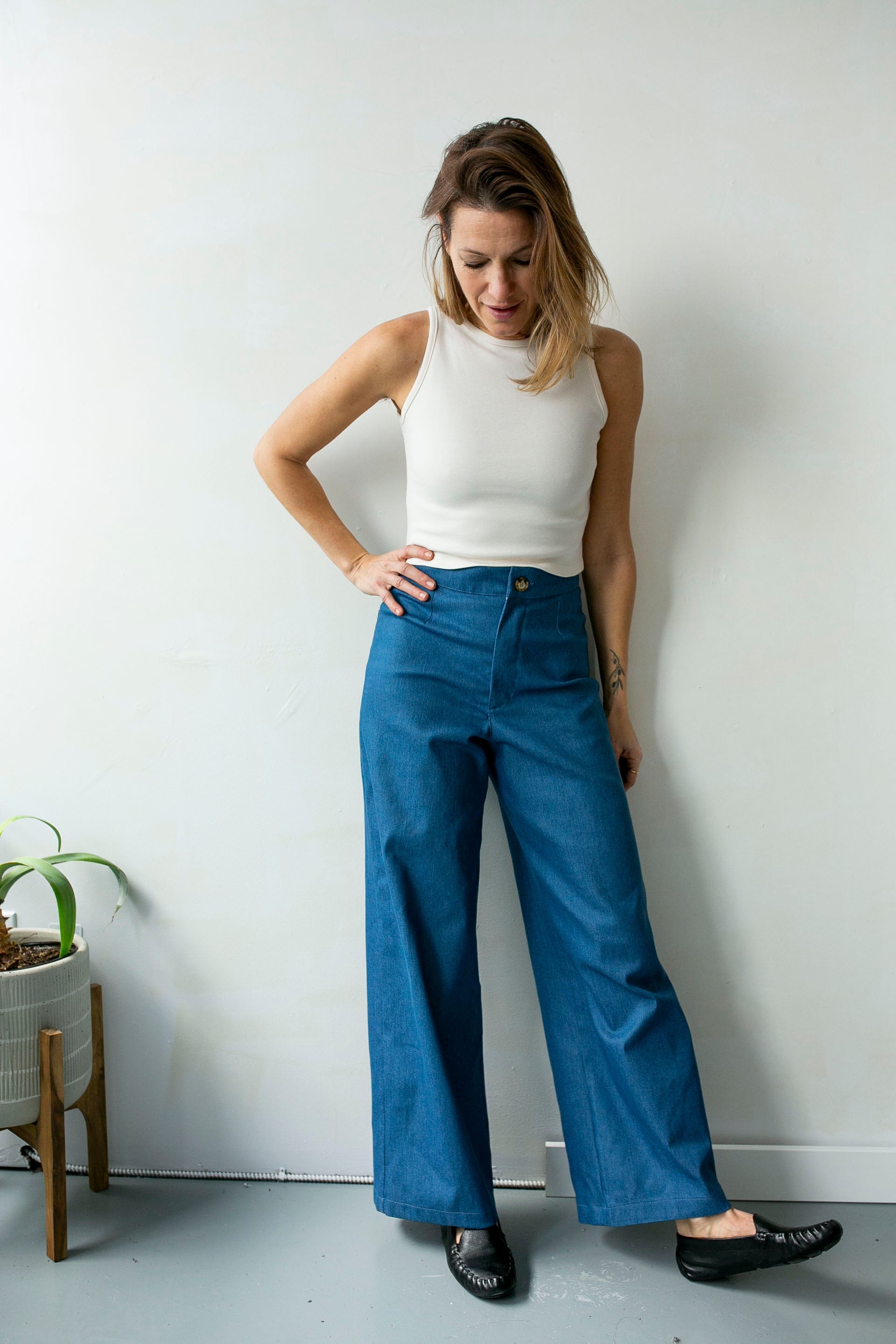 Pantalon à pinces bleu denim
