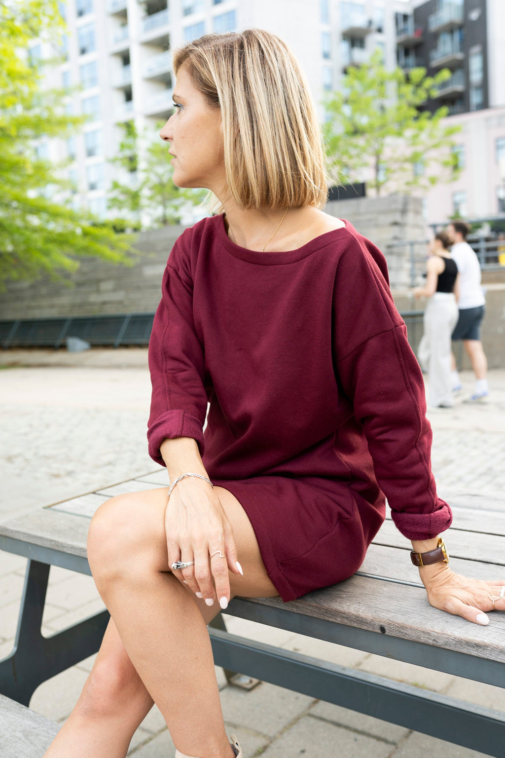 Robe col bateau rouge bordeaux
