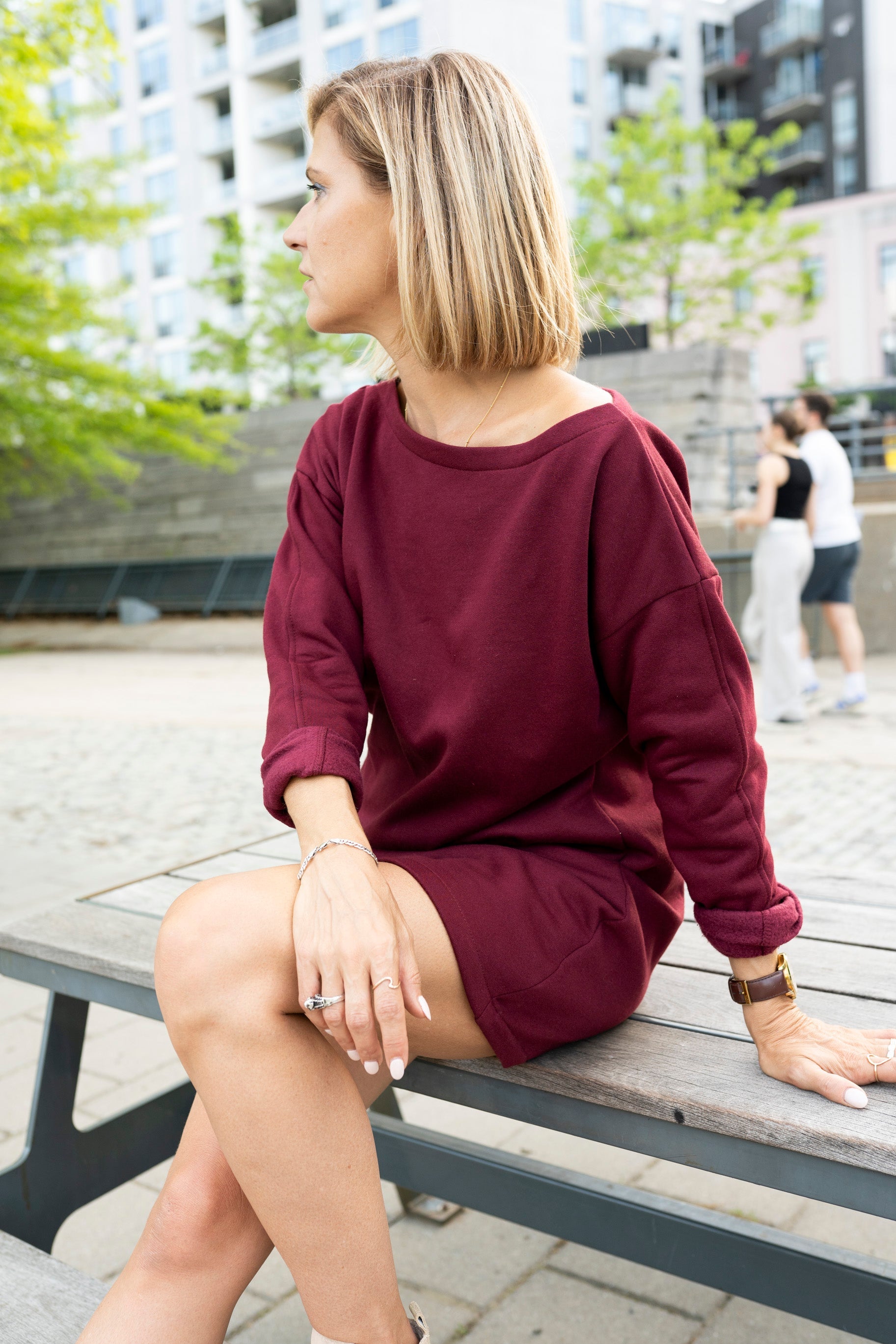 Robe col bateau rouge bordeaux