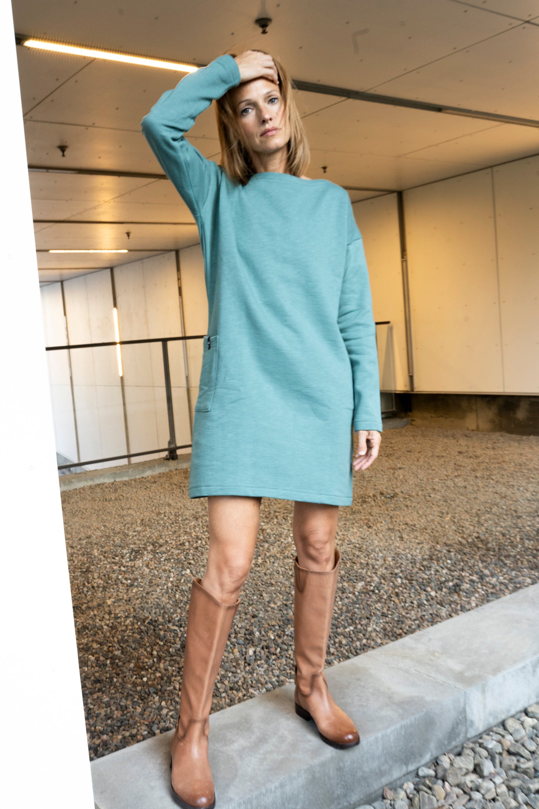 Robe col bateau bleu sarcelle