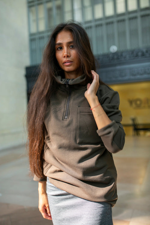 Long Polartec à demi-zip marron