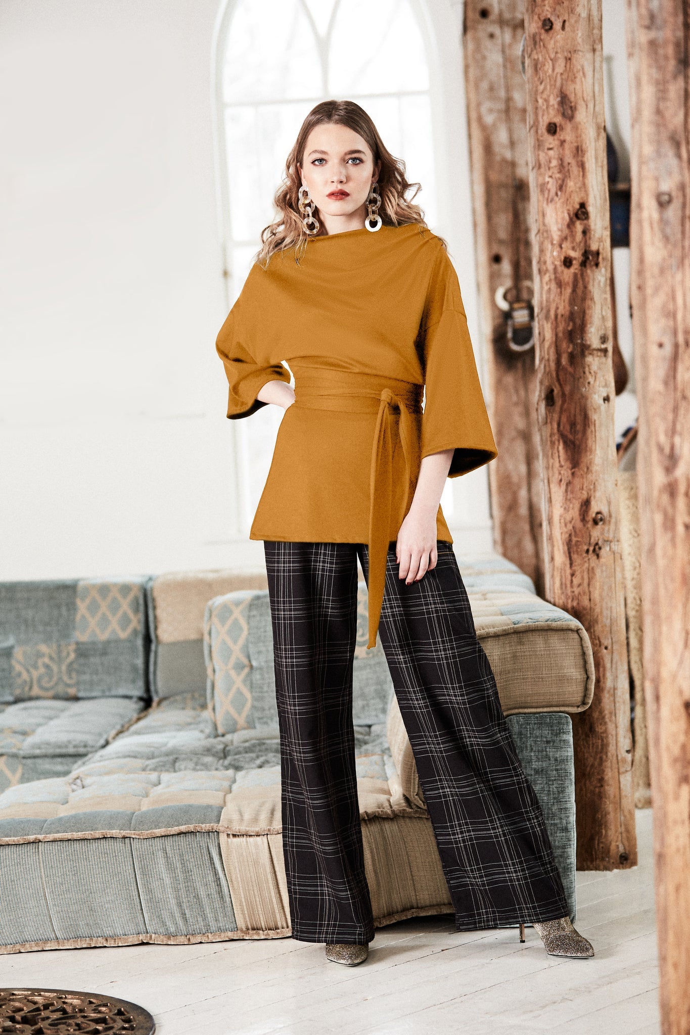 Pantalon avec double fermeture éclair à l'avant en tartan melow